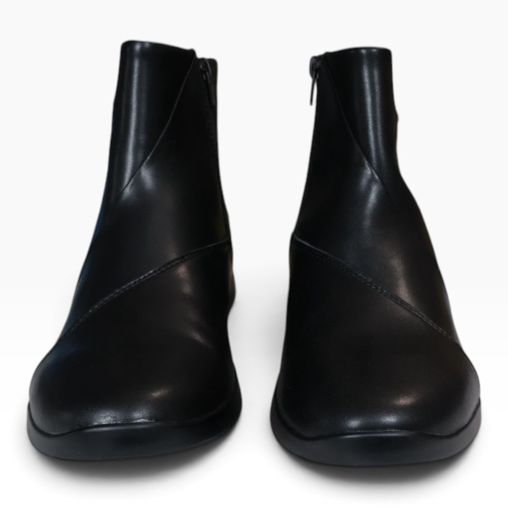 Black Leather Ankle Boots Slip On Side Zip Clarks Ellowyn Deva Wedge Comfort 12M - Picture 2 of 7